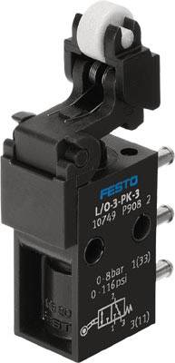 Schwarzer Pneumatik-Schalter von Festo, Modell L/O-3-PK-3, für Druckregelung von 0,8 bar bis 0,16 psi.