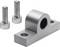 Metalllagerblock mit Loch und zwei Schrauben nebeneinander.