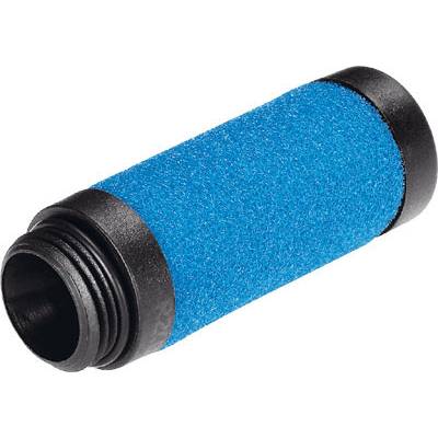 Ein blauer, zylindrischer Filter mit schwarzem Rand, möglicherweise für einen technischen oder industriellen Einsatz geeignet.