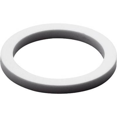 Ein weißer, flacher Ring auf weißem Hintergrund. Der Ring ist gleichmäßig rund und hat eine glatte Oberfläche.