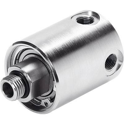 Ein silbernes mechanisches Bauteil, zylindrisch geformt, mit mehreren seitlichen und vorderen Öffnungen und Verschraubungen.