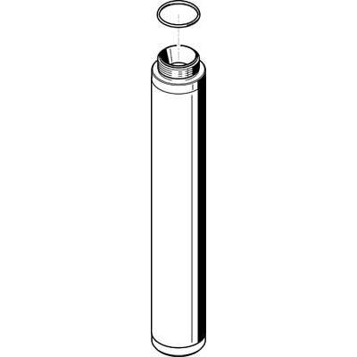 Geöffnete zylindrische Flasche ohne Etikett, Deckel schwebt darüber.