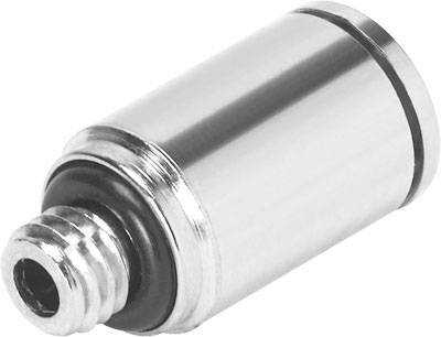 Ein zylindrisches Metallobjekt mit gerilltem Ende und glatter Oberfläche, möglicherweise ein Verbindungsteil oder Adapter.