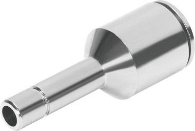 Metallisches Werkzeugteil, zylindrisch mit einem schmalen vorderen Ende und einem breiteren hinteren Ende, auf hellem Hintergrund.