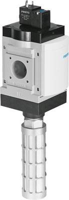 Industrielles Ventil mit rechteckigem Gehäuse, zylindrischem Rohr und elektrischer Schnittstelle oben.