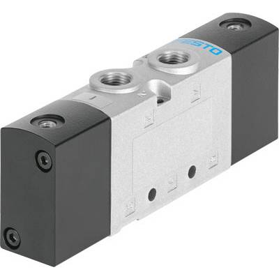 Ein pneumatisches Festo-Ventil mit metallischem Gehäuse und mehreren Anschlussöffnungen zur Regelung von Luftströmen.