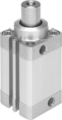 Zylinder ohne Kolbenstange aus Metall mit mehreren Schrauben und Anschlüssen, verwendet in pneumatischen Anwendungen.