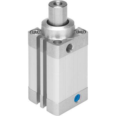 Einzylinder-Aktuator aus Metall, zylindrische Form, silberne Oberfläche, zeigt obere Kolbenstange und seitliche Befestigungen.