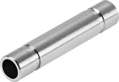 Ein zylindrisches Metallrohr mit glatter, glänzender Oberfläche, horizontal ausgerichtet. 