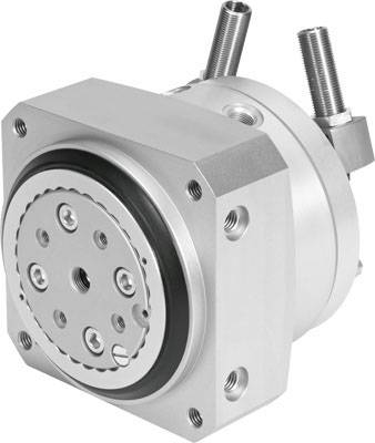Metallisches, zylindrisches Maschinenbauteil mit mehreren Bohrungen und Schraubverbindungen.