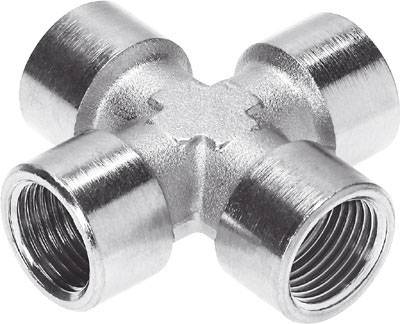 Metallverbinder in Kreuzform mit vier Gewindeöffnungen.