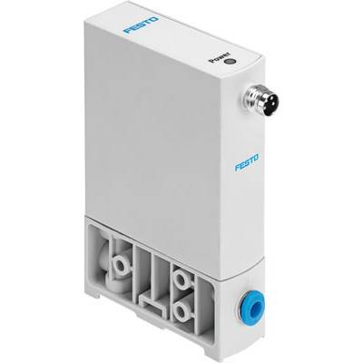 Weiße, rechteckige Druckmessgerät von Festo mit blauen Logos und Anschlüssen.