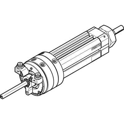 Technische Zeichnung eines Linearantriebs mit zwei Kupplungsteilen und zylindrischem Gehäuse, vermutlich für Industrieanwendungen.