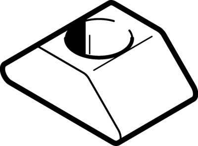 Illustration eines keilförmigen Gegenstands mit einer zylindrischen Vertiefung oben.