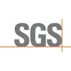 Das Bild zeigt das Logo von 'SGS', bestehend aus großen grauen Buchstaben. Eine dünne orange Linie verläuft horizontal durch das Logo.