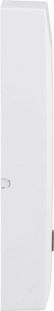 Ein schmales, rechteckiges, weißes Objekt mit glatter Oberfläche und leicht abgerundeten Kanten, das aufrecht steht.