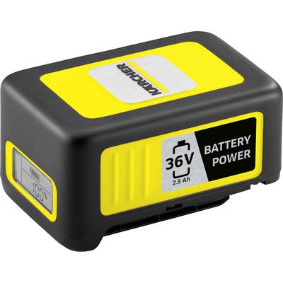 Gelber Kärcher Akku mit der Aufschrift '36V 2.5 Ah Battery Power'.
