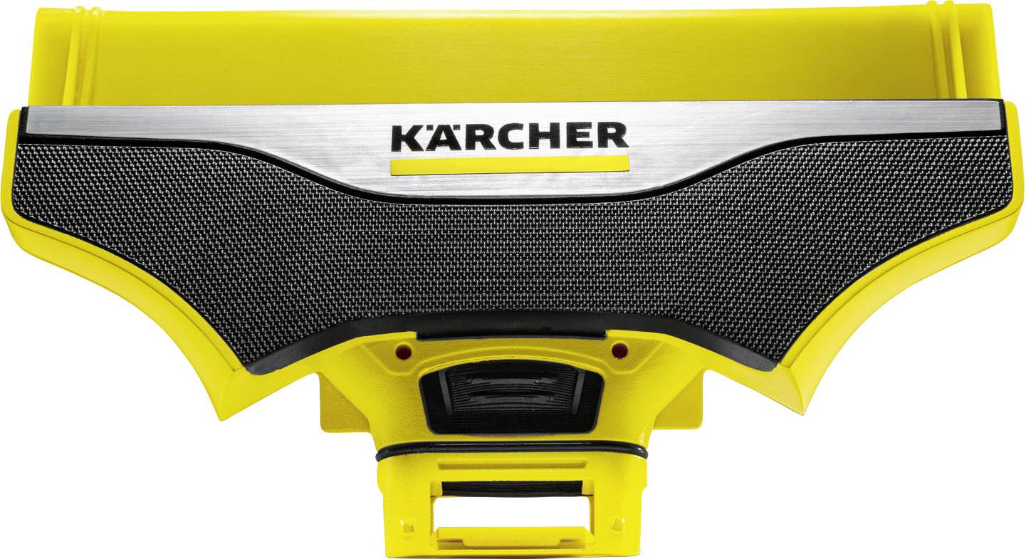 Gelbes KÄRCHER-Zubehörteil, vermutlich ein Waschdüsenaufsatz, mit schwarzer Gummioberfläche und Metallverkleidung.