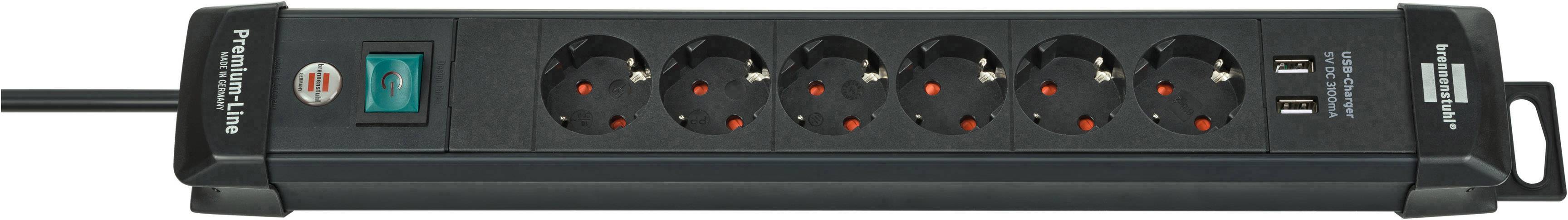 BRENNENSTUHL 1951160602 Steckdosenleiste mit Schalter 6fach Schwarz Schutzkontakt