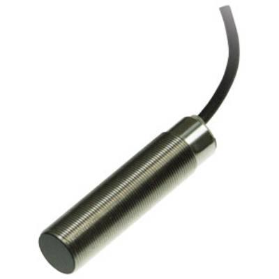 Ein zylindrischer, metallischer Sensor mit Kabel, wahrscheinlich ein berührungsloser Näherungssensor, zur Objekterkennung.