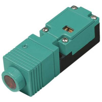 Ein grüner, rechteckiger Induktivsensor mit rotem Sensorbereich und Metallschrauben. Hauptanwendung in automatisierten Systemen.