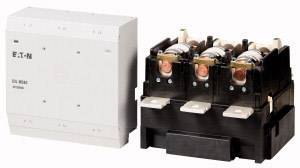 Produktbild eines elektrischen Geräts von Eaton, bestehend aus einem weißen, rechteckigen Kästchen und einem separaten schwarzen Modul mit drei Kupferspulen.