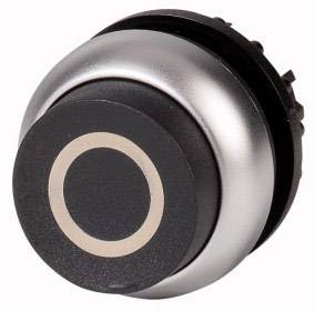 Schwarzer runder Druckknopf mit silbernem Rand, häufig verwendet zur Steuerung elektrischer Geräte.