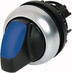 Drehschalter mit blauem Griff und silbernem Ring, verwendet zur Steuerung elektronischer Geräte.