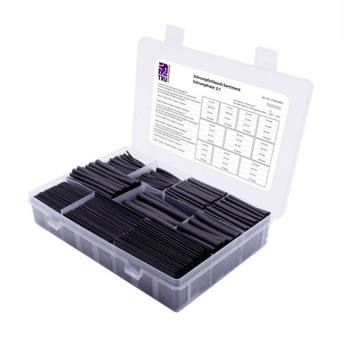 TRU COMPONENTS T1905CA055 Schrumpfschlauchsortiment Schwarz Schrumpfrate:2:1 750 Teile