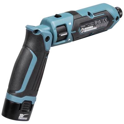 Ein blauer, kabelloser Schraubendreher mit ergonomischem Griff. Der Schraubendreher ist leicht angewinkelt für besseren Halt.