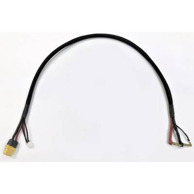 Ein schwarzes Kabel mit mehreren Steckverbindungen an beiden Enden, geeignet für technische Anwendungen oder elektronische Verbindungen.