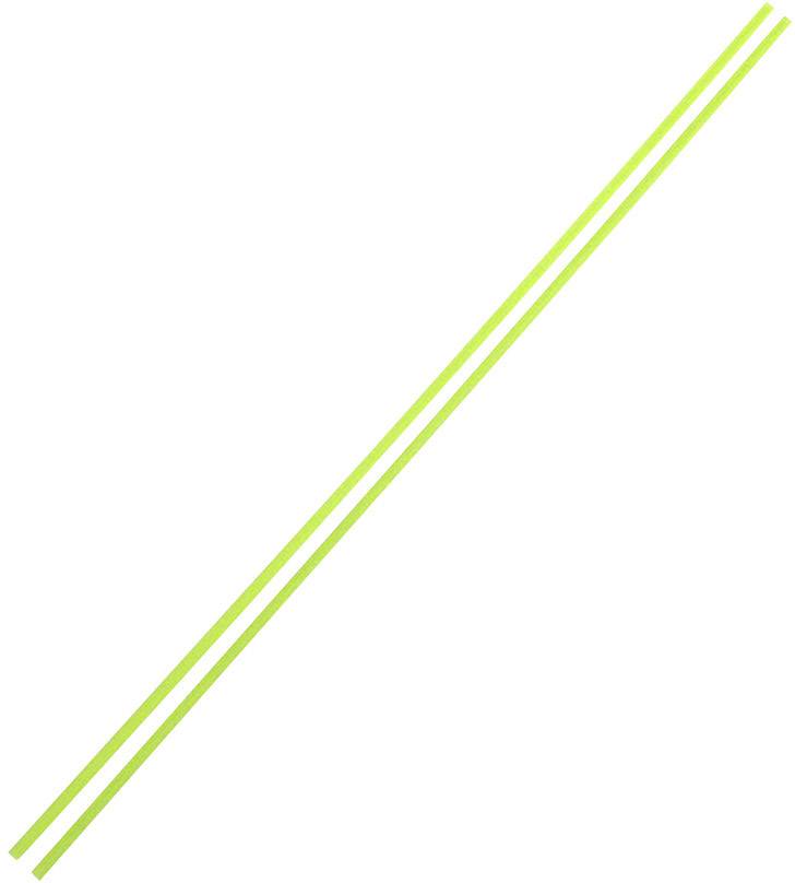 Zwei lange, neon-grüne Stäbe nebeneinander auf weißem Hintergrund. Sie sind diagonal von unten links nach oben rechts ausgerichtet.