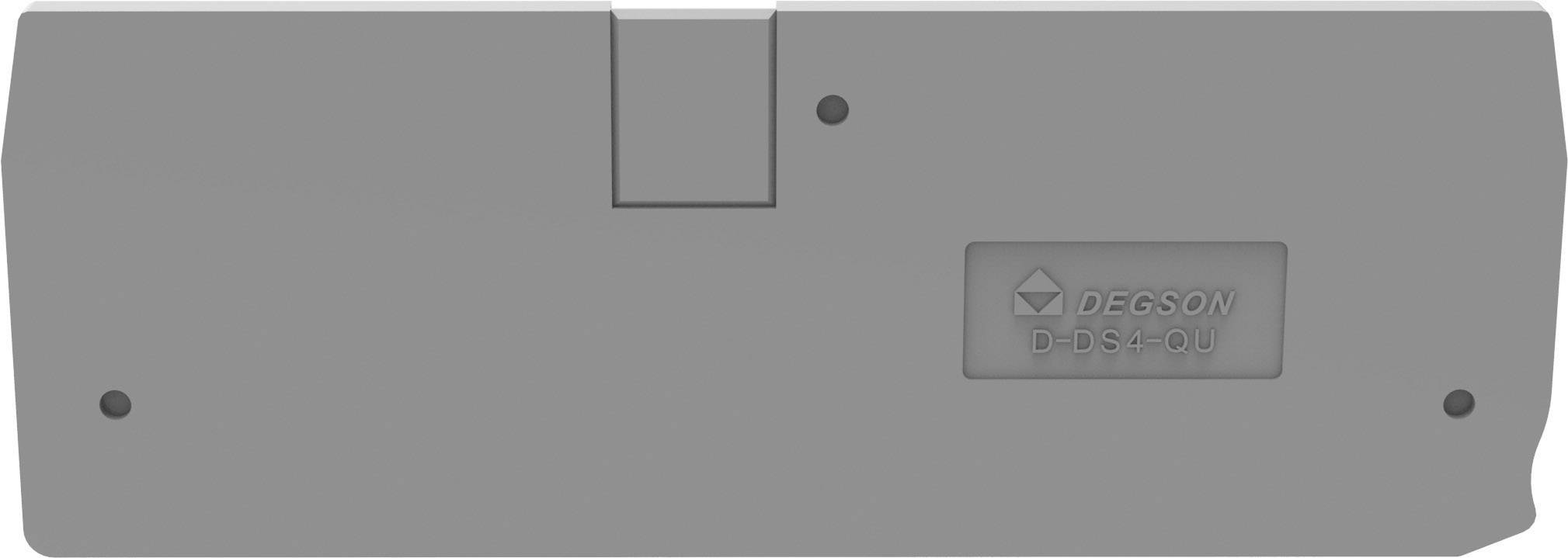 Grau Abdeckung mit Logo und Text 'DEGSON D-D1-S-JU', rechteckige Form, möglicherweise für elektrische Anwendungen.