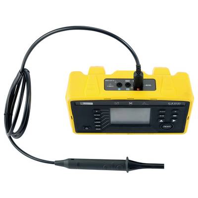 Ein gelbes elektrisches Messgerät mit schwarzem Kabel und Sonde, geeignet zum Testen und Messen von elektronischen Schaltungen.