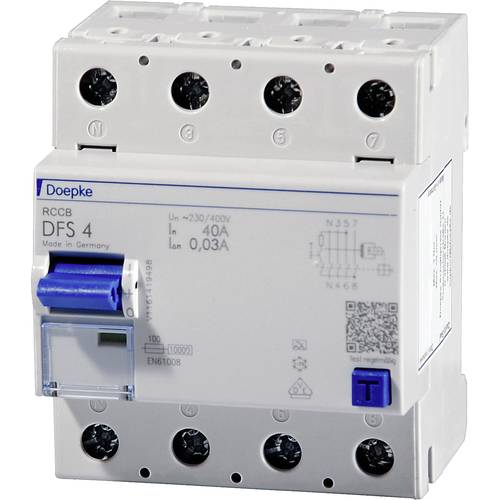 Thumbnail - Doepke 09146901 DFS4 063-4/0,30-A 4polig 63/0,3A Fehlerstrom-Schutzschalter A/10 kA 4polig 63 A 0.3 A 230 V, 400 V