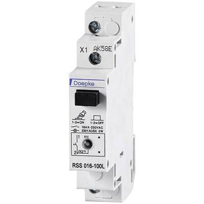 Leistungsschalter mit Beschriftung 'Doepke', Modell 'RSS 016-100L'. Schalter für 16AX 250V AC, zeigt Ein-/Aus-Stellungen.