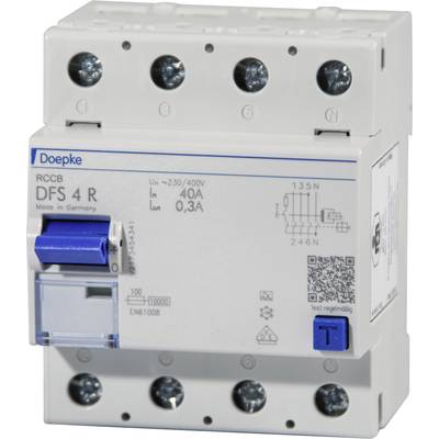 Doepke 09134911 DFS4 040-4/0,03-A R Neutralleiter rechts FI-Schutzschalter  A   4polig 40 A 0.03 A 230 V, 400 V