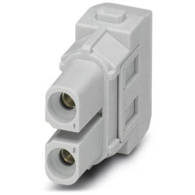 Grauer, zweipoliger elektrischer Steckverbinder mit nummerierten Anschlüssen '1' und '2', geeignet für Verdrahtungsanwendungen.
