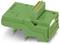 Ein grünes Hutschienenmodul mit mehreren Schraubklemmen für elektrische Anschlüsse, verwendet in industriellen Steuerungssystemen.