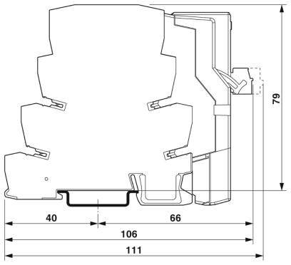 Querschnitt einer technischen Zeichnung mit Maßangaben: Breite 111 mm, Höhe 79 mm, weitere Teile bei 40 mm, 66 mm und 106 mm.