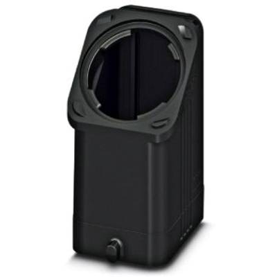 Schwarzes, zylinderförmiges Gerät mit rechteckiger Basis und zylindrischer Öffnung oben, möglicherweise ein technisches Gehäuse.
