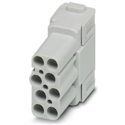 Grauer sechspoliger elektrischer Stecker, wahrscheinlich ein industrieller Steckverbinder, mit sichtbaren runden Anschlussöffnungen.