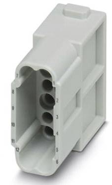 Ein sechspoliges Steckverbinder-Gehäuse in grauer Farbe, mit Nummerierung von 1 bis 12 an der Seite.