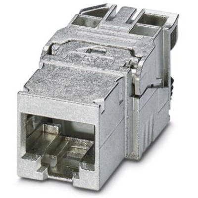 Ein silberner RJ45-Steckverbinder, der für Netzwerkinstallationen verwendet wird. Geeignet für industrielle Anwendungen.