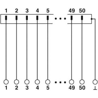 'Schaltschema mit nummerierten Kontaktpunkten von 1 bis 5 und 49 bis 50, verbunden durch Leitungen, zeigt Verbindungsmuster.'
