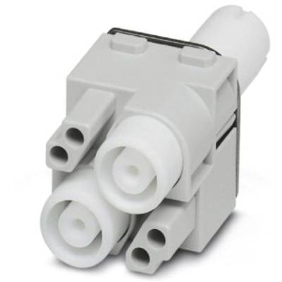 Ein grauer, mehrpoliger, rechteckiger Stecker mit mehreren zylindrischen Anschlüssen, geeignet für elektrische Verbindungen.
