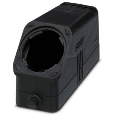 Schwarzes, rechteckiges Kunststoffgehäuse mit rundem Loch an der Vorderseite. Geeignet zur Aufnahme eines optischen Geräts oder Sensors.