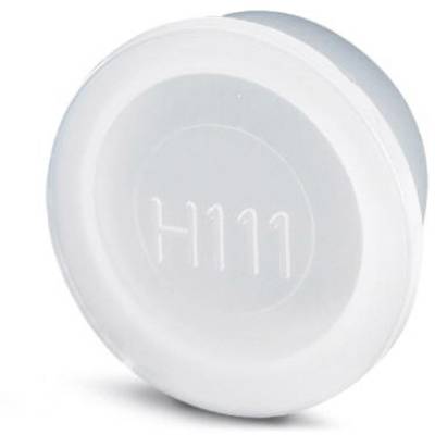 Runder, weißer Kunststoffdeckel mit der Aufschrift 'H111' in der Mitte.