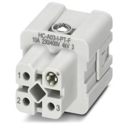 Industrielle Steckverbindung, Modell 'HC-A03-I-PT-F', 10A, 230/400V, 4kV. Gehäuse aus grauem Kunststoff mit Schraubanschlüssen.