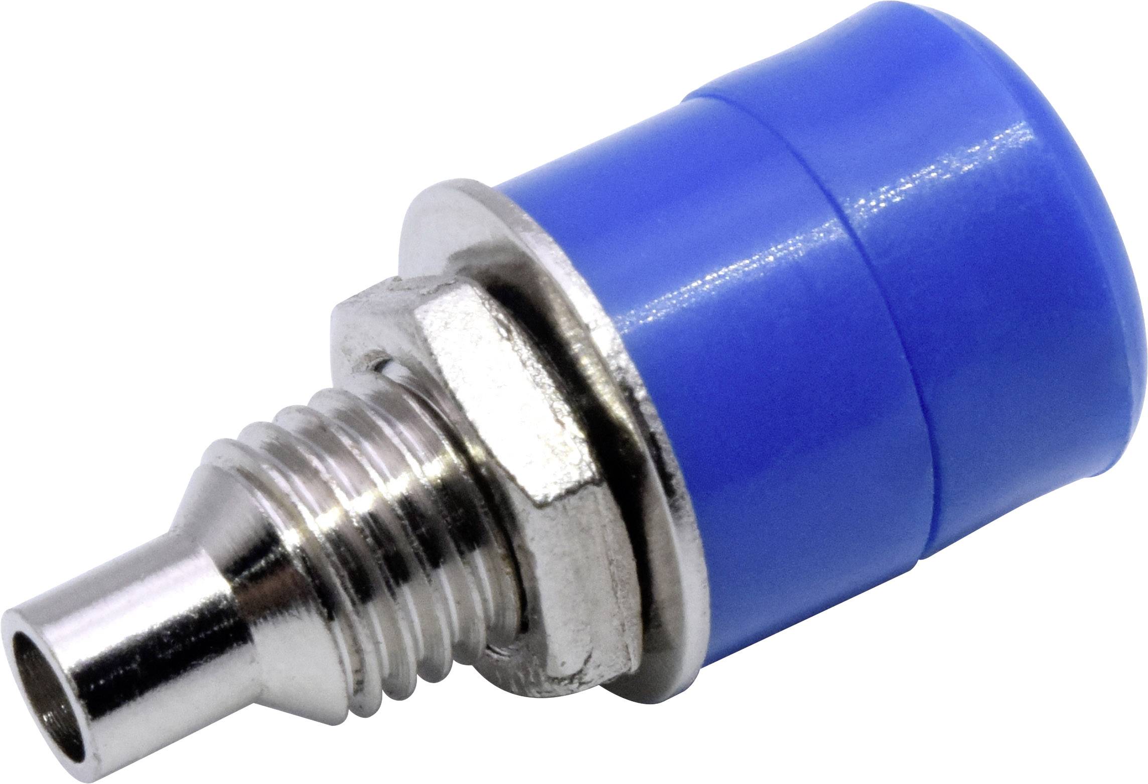 Ein blauer Pneumatik-Schnellanschluss-Stecker aus Metall und Kunststoff, verwendet in Druckluftsystemen zur sicheren Verbindung.